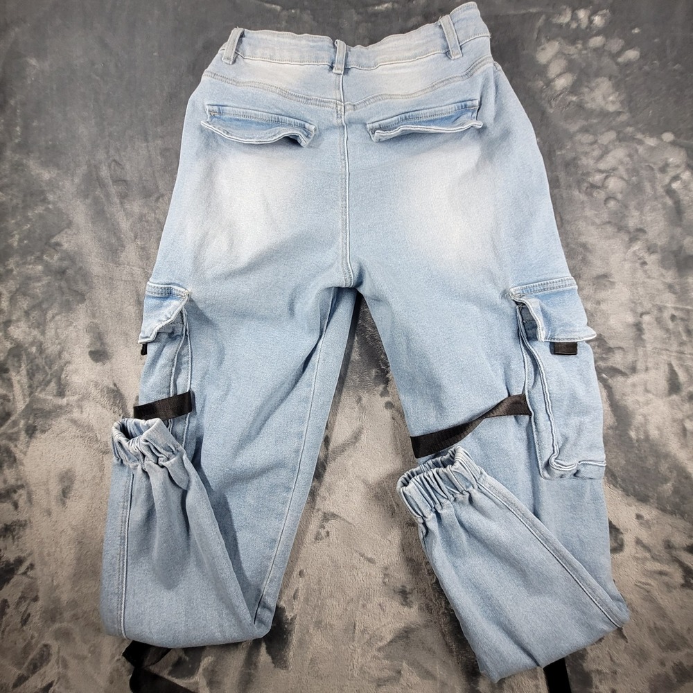 American Bazi Light Wash Denim Cargo Jogger Pants Buckle Straps Techwear Mens 29 - Picture 11 of 11